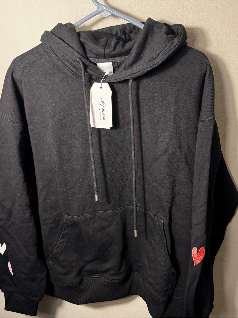 Lepidissa Love Is In The Air Hoodie XL Black Embroidered Cherries Hearts NWT‎